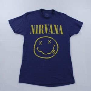 Nirvana Smiley Face Graphic Tee Navy Blue Men's Size M - Official Band T-Shirt